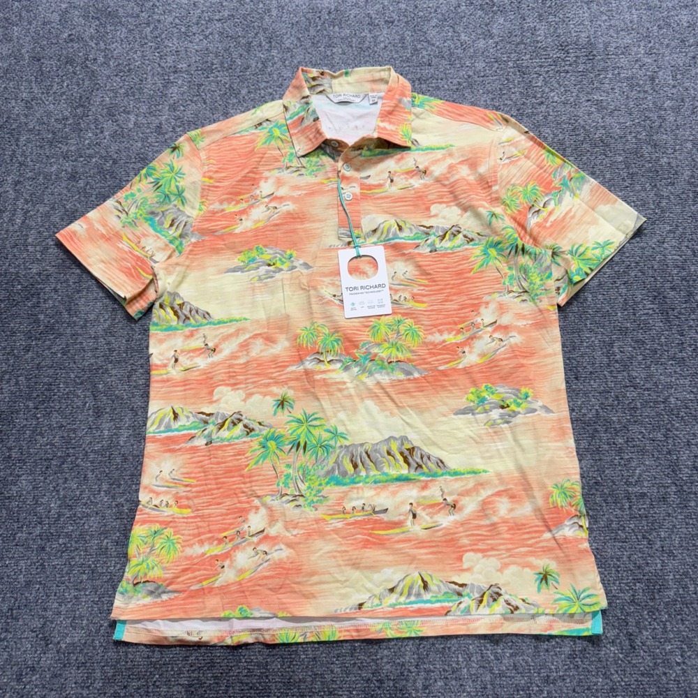 Tori Richard Polo Shirt Mens M vibrant tropical island Summer Comfort
